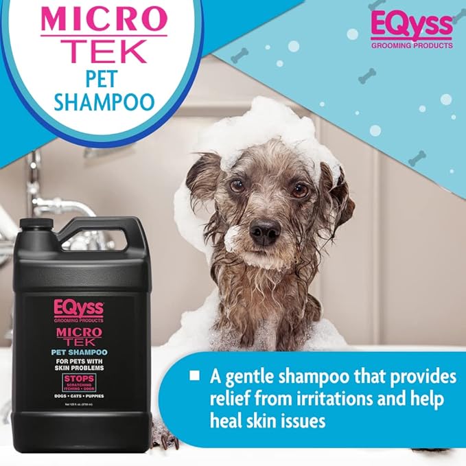 EQyss Micro-Tek Pet Shampoo - Soothes Dry Irritated Skin on Contact, Stops Itching, Scratching, Biting, Licking Hot Spots - for Cats & Dogs (128 oz)