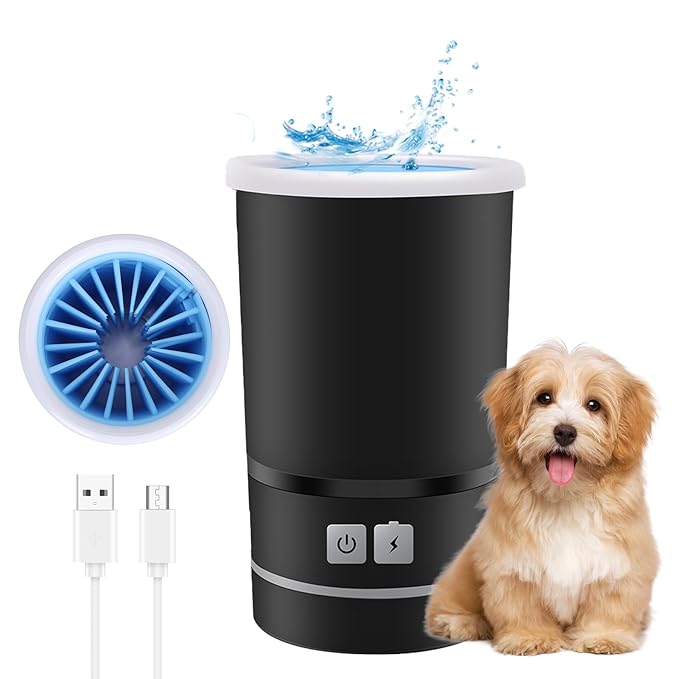 Automatic Dog Cleaner, Soft Electric Washer USB Rechargeable Portable Cleaner Cup, Dog Foot Cleaning Machine for Small to Medium Dogs Cats (Black White)