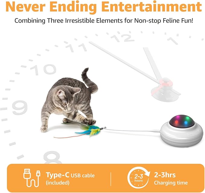 Interactive Cat Toys Rechargeable: Moving Concealed Feathers with Chime - Hide and Seek Toys,Touch Cat Kitten Toy Exercise Toys for Indoor Bored Adult Cats,White