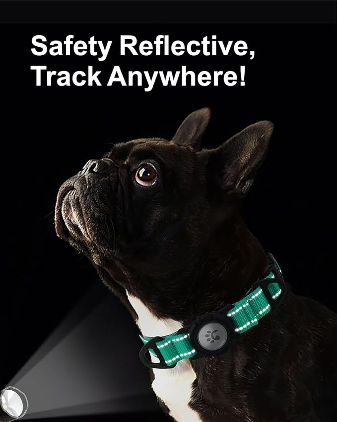 TagME Airtag Dog Collar,Waterproof Reflective Pet Collar with Airtag Holder,Soft Padded and Double D-Rings for Puppy,Turquoise
