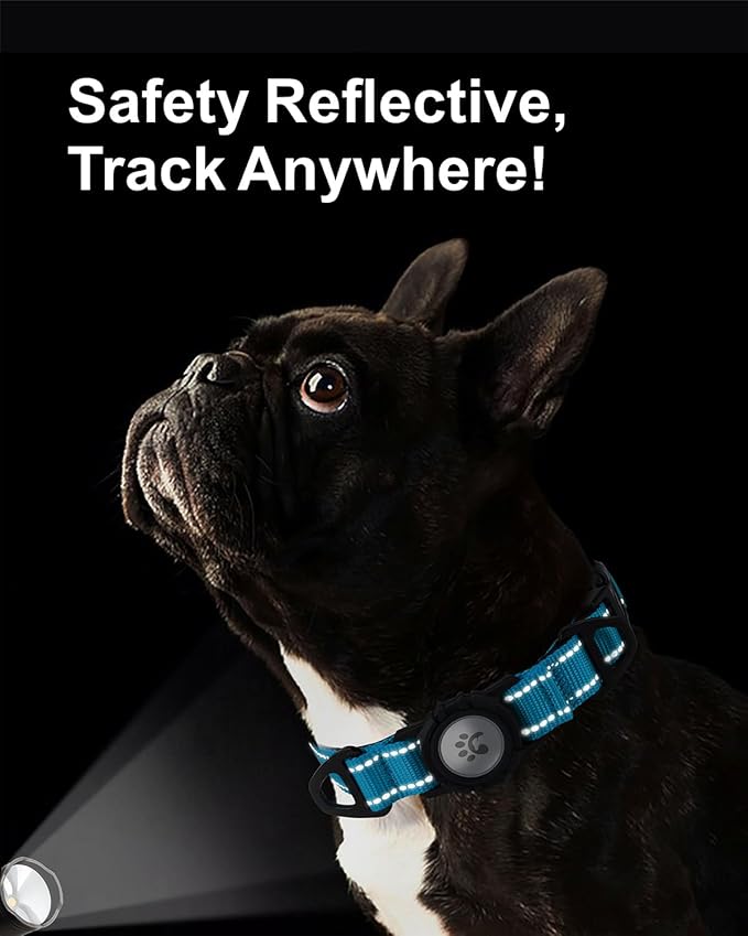 TagME Airtag Dog Collar,Waterproof Reflective Pet Collar with Airtag Holder,Soft Padded and Double D-Rings for Puppy,Light Blue