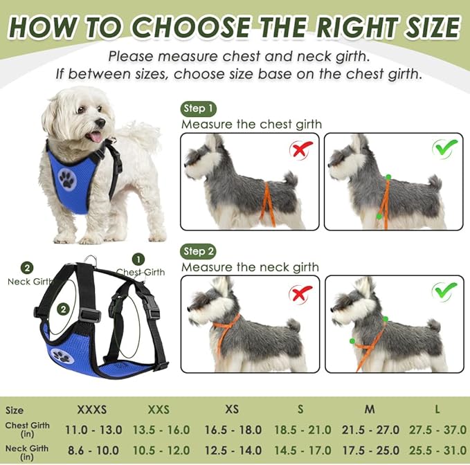 SlowTon Dog Seat Belt Harness for Car, Dog Car Harness Adjustable Mesh Breathable & Dog Seatbelt Safety Tether with Elastic Bungee for Small Medium Large Pets(Blue, Double Clip, S)