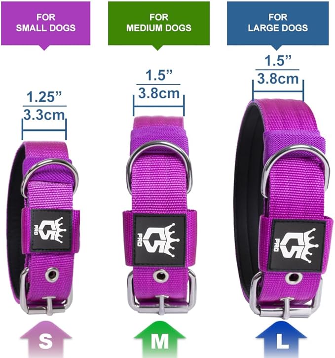 TSPRO Tactical Dog Collar 1.5 Inch Wide Thick Dog Collars with Heavy Duty Metal Buckle, Durable, Strong, Adjustable for Medium to Large Dogs (Silver M)