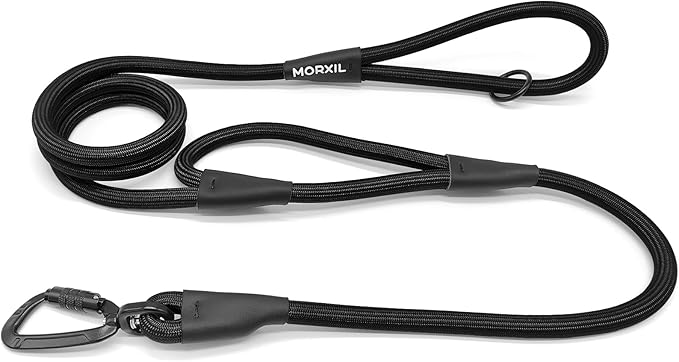 Rope Dog Leash with Two Handles, 6 Foot Heavy Duty Dog Leash with Aviation Aluminum Auto Locking Carabiner, Strong Nylon Pet Lead for Small, Medium, Large Dogs (Black, 6FT-Two Handle)