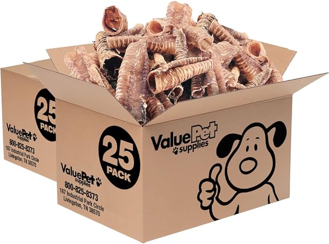 ValueBull Beef Trachea, Premium 5-6 Inch, 50 Count Bulk Pack - Natural Angus Dog Chews with Glucosamine, Chondroitin & Amino Acids