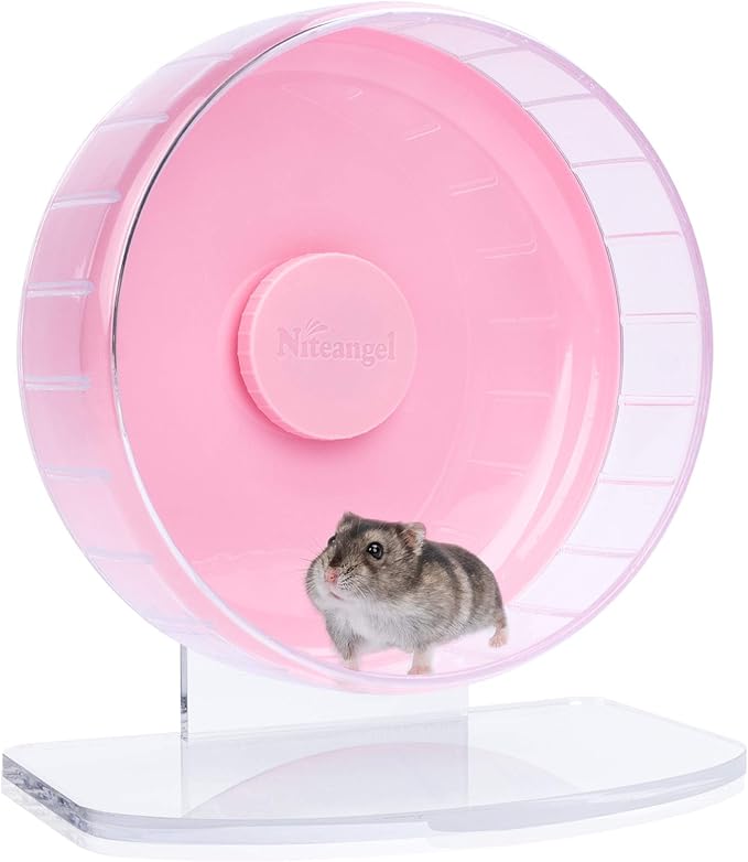 Niteangel Super-Silent Hamster Exercise Wheels: - Quiet Spinner Hamster Running Wheels with Adjustable Stand for Hamsters Gerbils Mice Or Other Small Animals (S, Pink)