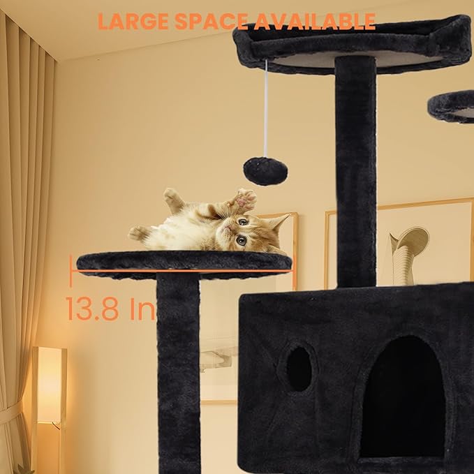 54.7 inches Cat Tower for Indoor Cats, Multi-Level Cat Condos with Scratching Posts, Hanging Toys, Dark Gray