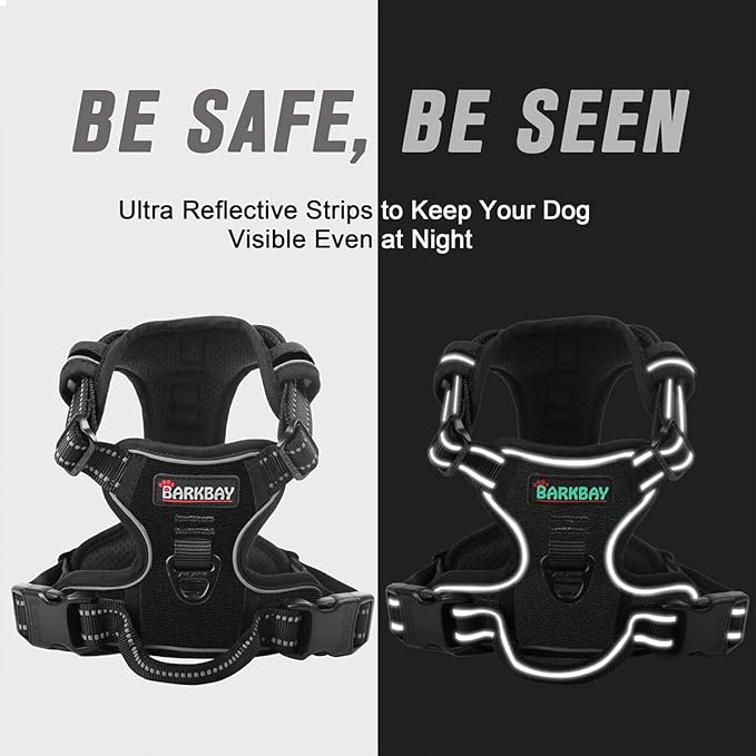 BARKBAY No Pull Dog Harness Front Clip Heavy Duty Reflective Easy Control Handle for Large Dog Walking(Black,M)