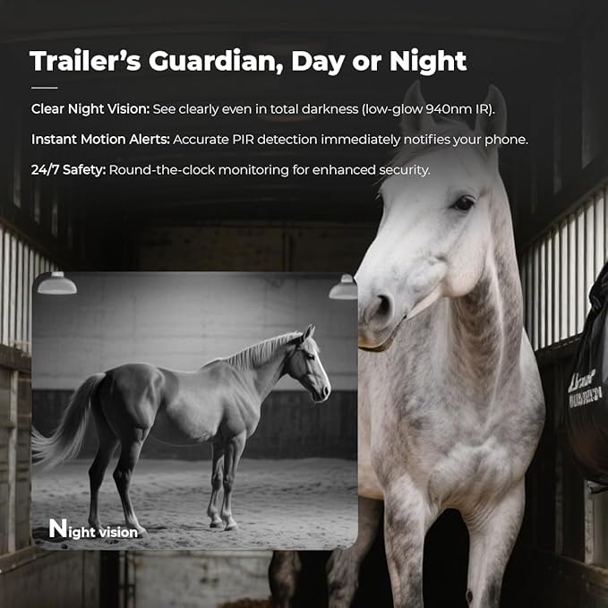 NomadEye Wireless Horse Trailer Camera – 4K Live Video & 2-Way Audio – WiFi Connect – Magnetic Mount – 15Hrs Recording – Night Vision – iOS & Android App (2 Pack)