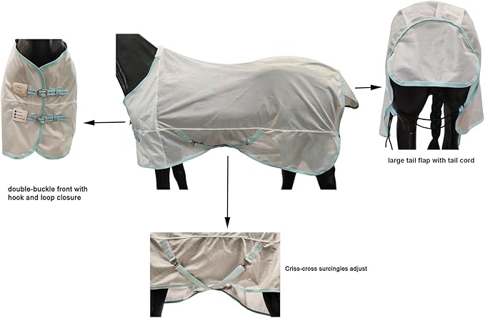 BARN & STABLE Breathable and Tear-Resistant Horse Fly Sheet with UV Protection Equine Summer Sheet Horse Fly Blanket with Removable Web Leg Straps