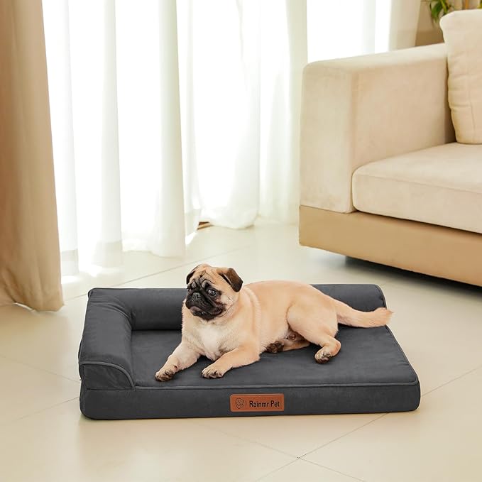 Chew Proof Dog Bed, 3" Memory Foam Dog Bed for Small and Medium Dogs, Removable and Washable Microsuede Cover, Waterproof Liner, Nonskid Bottom, 30x20 Inches S Dark Grey