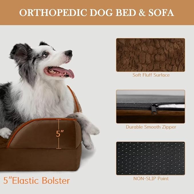 Comfort Expression Orthopedic Jumbo Dog Bed for Extra Large Dogs, Large Breed Waterproof Dog Bed, PV Washable Dogs Sofa Beds with Removable Cover & Non-Slip Bottom(Jumbo,Chocolate Brown)