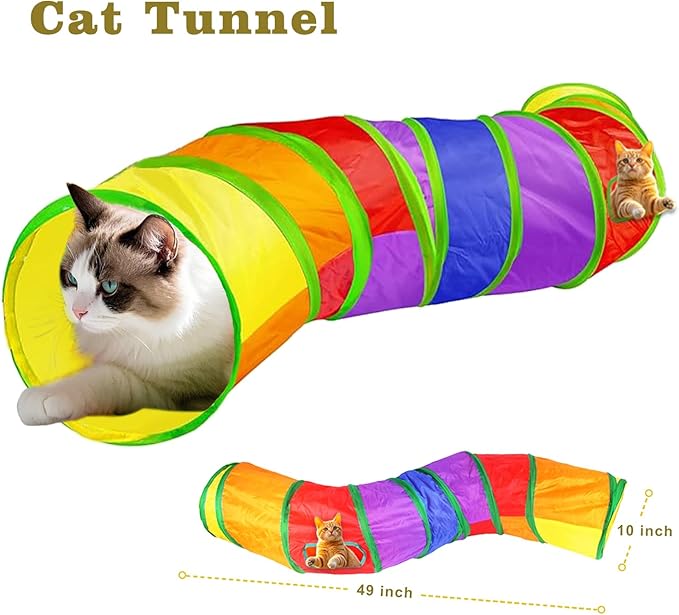 21-Piece Cat Toys Set, Interactive Tunnel, Balls, Mice, Feather Wands, Catnip Toys(Rainbow Cat Tunnel)