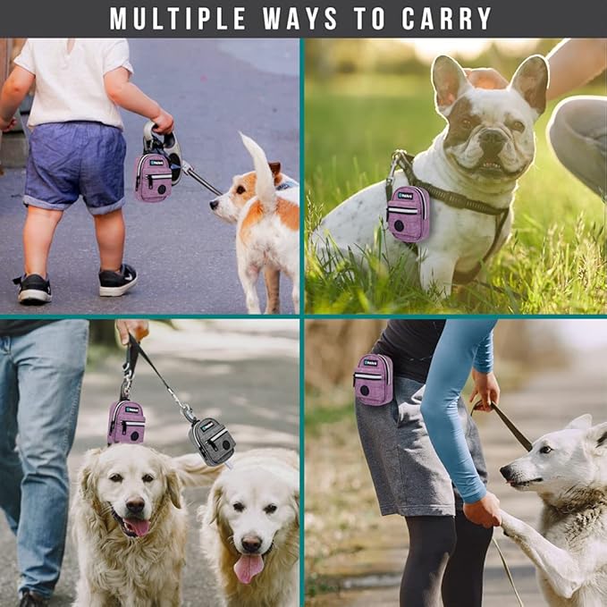 PetAmi Dog Poop Bag Holder for Leash, Dog Waste Dispenser with Clip for Puppy Walking, Purple