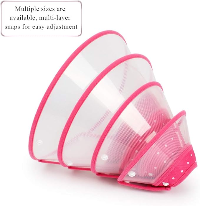 Pet Cone Recovery Dog Cone Adjustable Dog Collar Clear Padded Collar with Breathable Soft Edge, Plastic Puppy Cone Protect The Neck Surgery Recovery, Designed for Cats and Puppies (Large, Pink)