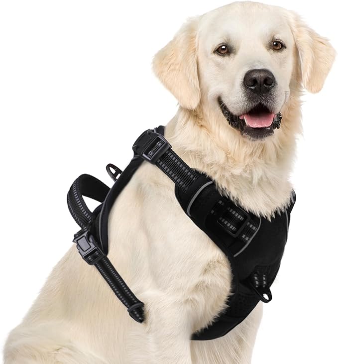 PUPTECK No Pull Dog Harness for Large, Adjustable Reflective Dog Harness with Handle Easy Control, Comfortable Soft Padded Pet Vest Harness for Extra Large Dogs, Black XL