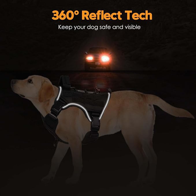 Heavy-Duty Tactical Dog Harness for Large Dogs, No Pull Adjustable Reflective Pet Vest with Molle System, K9 Military-Grade Control for Service Training, Outdoor & 10+ Breeds, Black, Medium