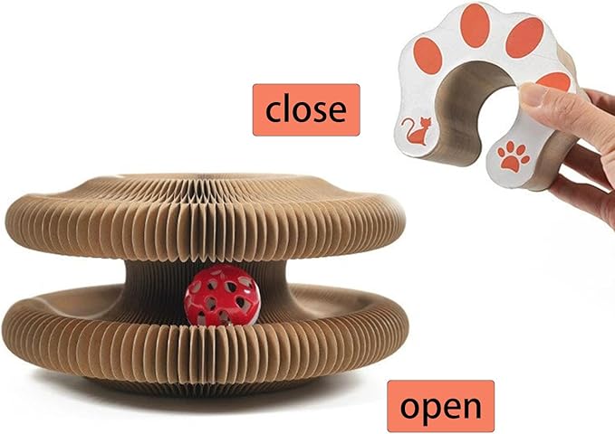 Kitty Curls Cat Toy Kurlz, Interactive Scratch Pad, Foldable Accordion,Cat Recyclable Scratcher with Ball (Pink)