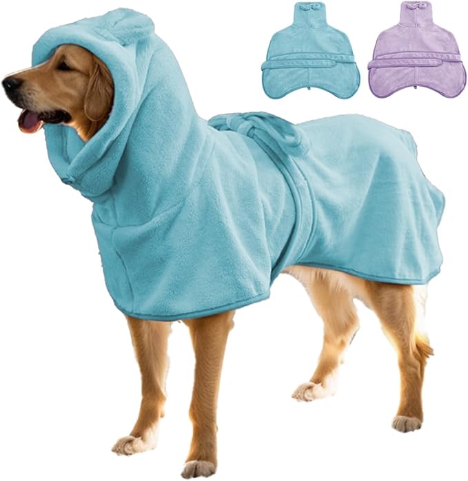 Medium to Large Size Dog Bathrobe, Quick Drying Super Absorbent Used for After Bathing, Warm Dog Towels, Adjustable Hoodies and Belts for Pet Dogs Bath Clothes Products (Blue, 3XL)