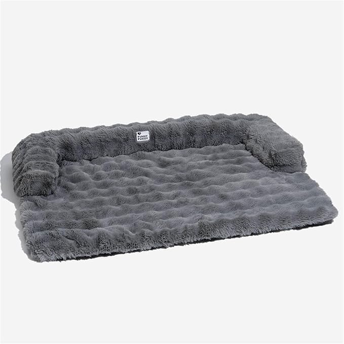 FUNNY FUZZY Pet Fluffy Fuzzy Calming Dog Couch Bed Sofa Protector Washable Pets Mat for Large Medium Small Dogs and Cats (Grey,37.4 × 33.46 × 6.3 in)