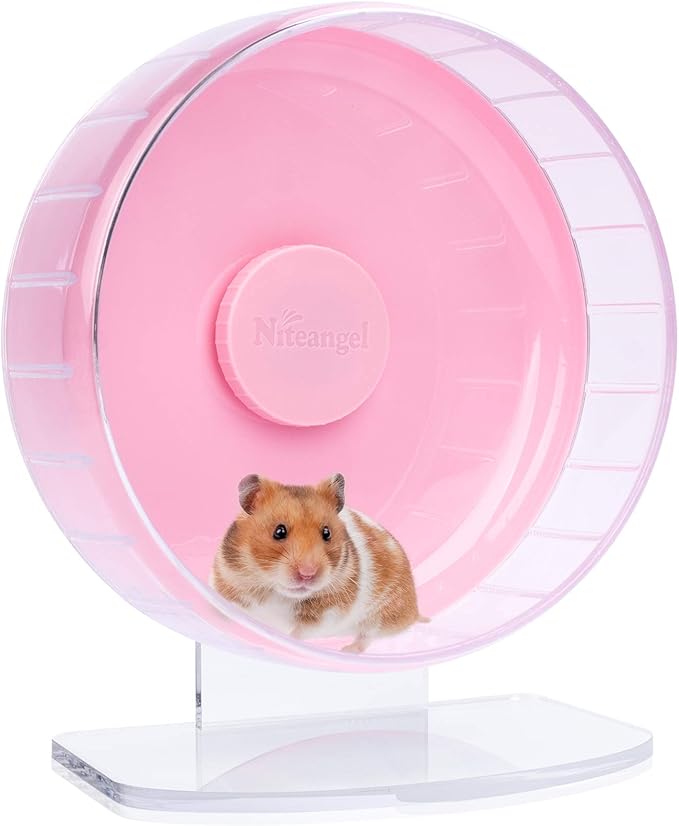 Niteangel Super-Silent Hamster Exercise Wheels: - Quiet Spinner Hamster Running Wheels with Adjustable Stand for Hamsters Gerbils Mice Or Other Small Animals (M, Pink)