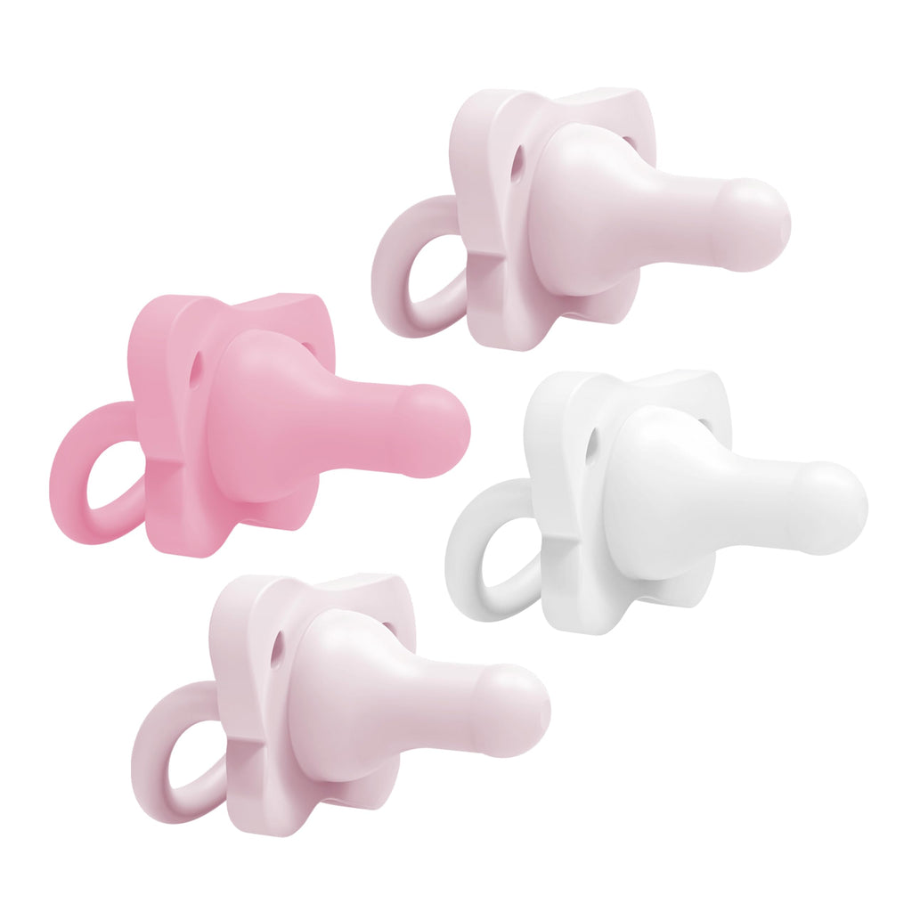 Dr. Brown's HappyPaci 100% Silicone Baby Pacifier, Contoured One-Piece Design, Light Pink/Pink/White, 0-6m, BPA-Free, 4-Pack
