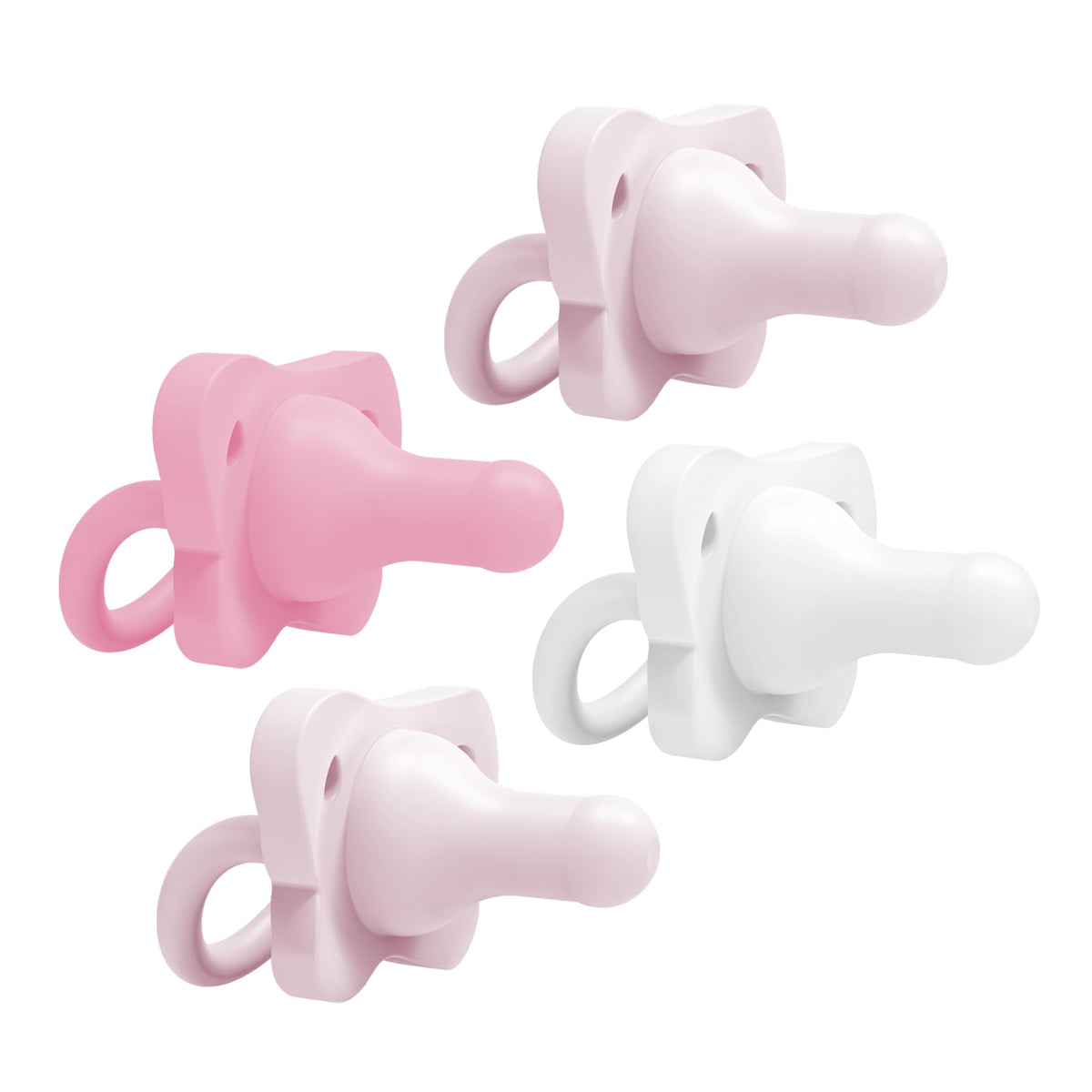 Dr. Brown's HappyPaci 100% Silicone Baby Pacifier, Contoured One-Piece Design, Light Pink/Pink/White, 0-6m, BPA-Free, 4-Pack