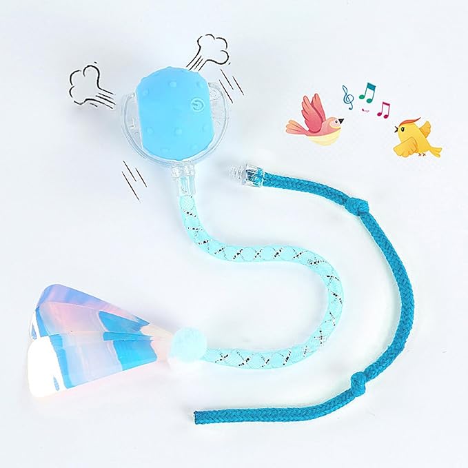 Interactive Cat Toys Ball for Indoor Cats, Automatic Agile Rolling Cat Ball with Elastic Mesh Tail, Bird Chirping & Motion Activated, 2 Tail Accessories, Kitten Toy for Bored (Blue)