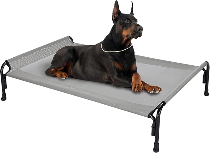 Veehoo XL Outdoor Elevated Dog Bed, Raised Dog Cot for Extra Large Dogs, Cooling Washable Waterproof Pet Hammock Beds with Slope Headrest, Breathable Mesh and Sturdy Frame, X-Large, Grey, CWC2204