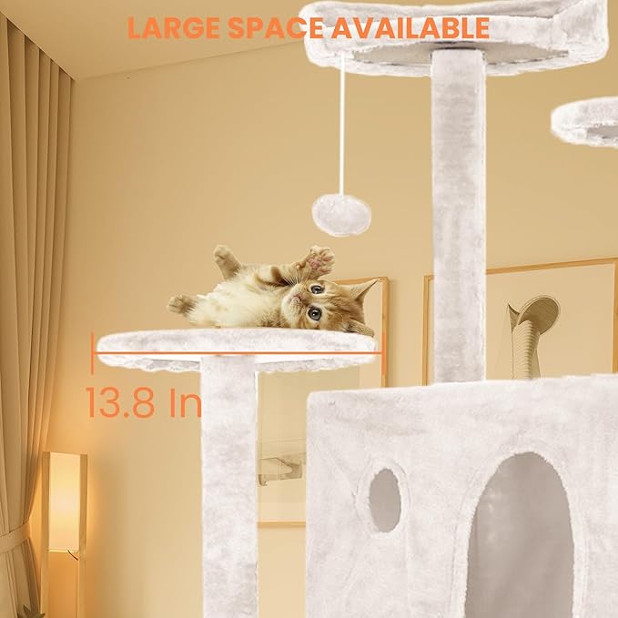 54.7 inches Cat Tower for Indoor Cats, Multi-Level Cat Condos with Scratching Posts, Hanging Toys, Beige