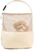 Dog Sling Carrier for Small Dogs and Cats, Lightweight Collapsible Pet Travel Bag with Adjustable Strap, Side Pockets & Breathable Mesh (Beige, 15.7" L x 5.9" W x 8.6" H)