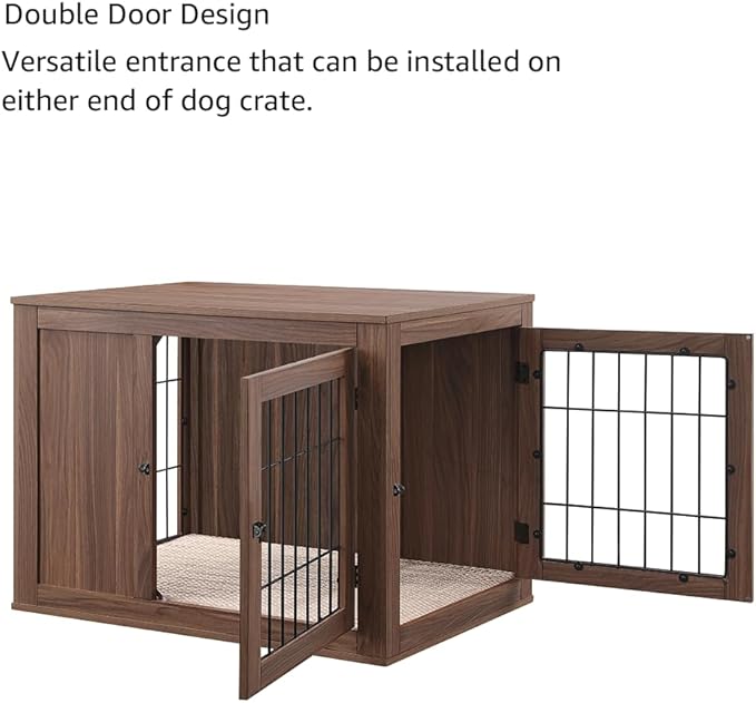 unipaws 30 Inch Furniture Style Dog Crate, Indoor Aesthetic Puppy Kennel with Door, Modern Decorative Wood Wire Pet House Dog Cage, Pretty Cute End Side Table Nightstand, Walnut