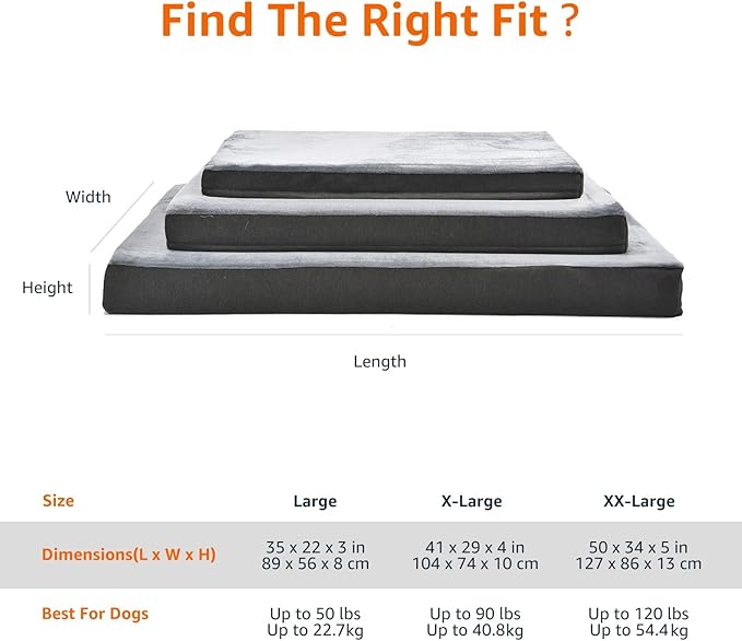Amazon Basics Dog Bed with Cooling Gel Memory Foam, Pressure-Relief Support for Dogs up to 50lbs, Non-Slip Bottom, Machine Washable Cover, Large Sized (35" x 22"), Grey
