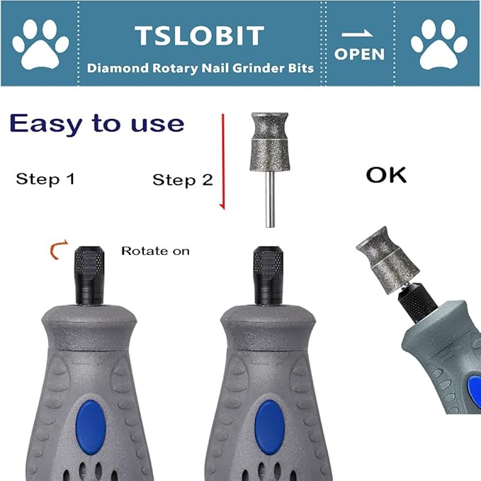 Diamond Dog Nail Grinder Bits for Rotary Tool,1/8" Nail Grinder Attachment for Dremel Grinder Replacement Heads Pets Nail Care Clippers for Medium Large Dogs,2-Pack（Large A&V）