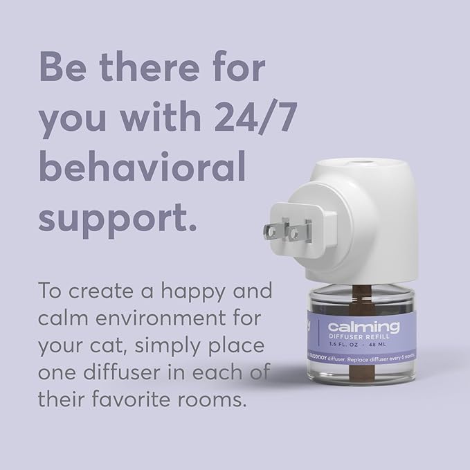 Cat Calming Diffuser Refills – Long-Lasting 30-Day Formula with Pheromones for Stress Relief, Relaxation, and Anxiety Reduction in Cats – (1 Diffuser + 2 Refills)