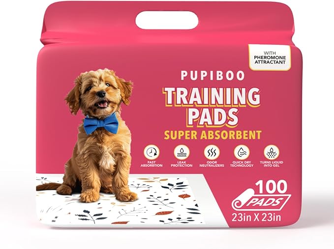 Disposable Dog Training Pads – Highly Absorbent Pee Pads with Quick-Dry Gel, Leak Proof Backing, Pheromonal Attractant for Housebreaking and Indoor Potty Training – 23 x 23 in (100 Count)