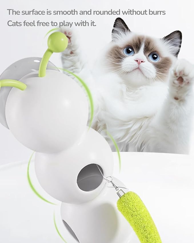Interactive Caterpillar Cat Toy, Motion Sensor, Simulation of Biological Trajectory, ABS, USB Rechargeable, Stable Suction Cup, Cat Feather Toys for Indoor Cats, Caterpillar Smart Toy with 2 Tails