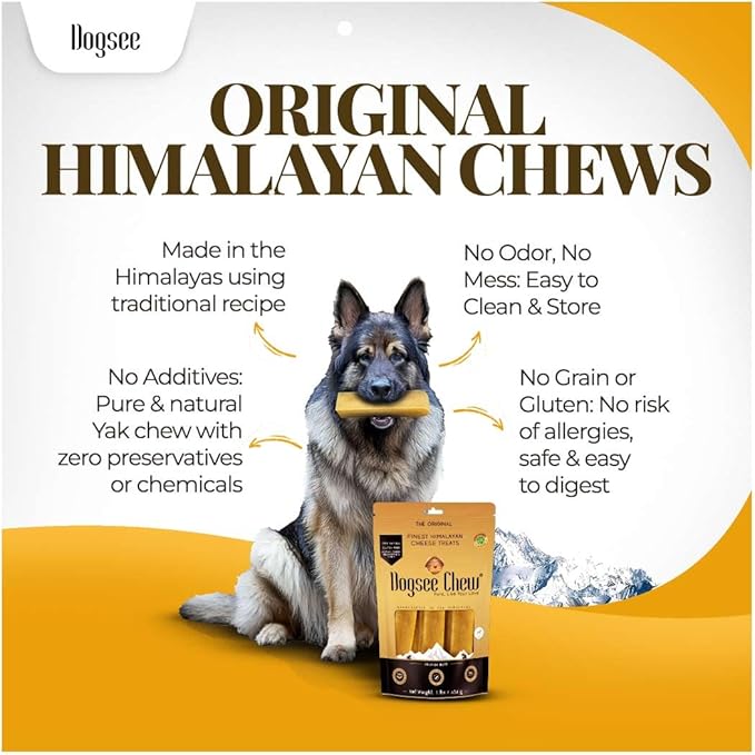 Dogsee Original Yak Cheese Himalayan Dog Chews 1lb (Large - 4 Bars) | 100% All Natural | Dog Treats Large Breed | Dog Chews Long Lasting for Aggressive Chewers | High Protein Dental Sticks