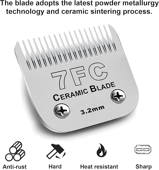 7FC Blades Dog Grooming Clipper Compatible with Andis Pet/Oster A5/Wahl KM Series, Ceramic & Stainless Steel Blade