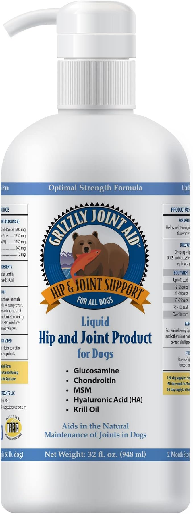 Grizzly Joint Aid for Dogs Liquid Hip and Joint Support (Extra Strength), 32 fl oz