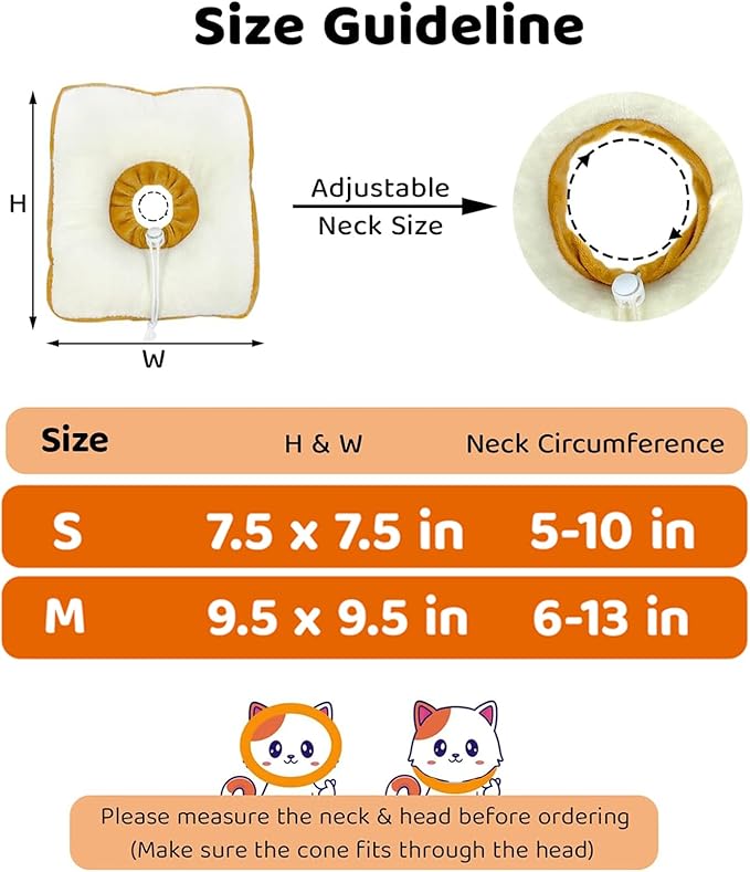 Amakunft Adjustable Cat Recovery Collar - Soft Cone for Post-Surgery Care, Kitten & Adult Cat (Toast, M)