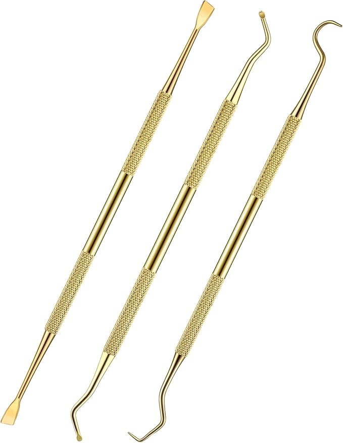 Hotop 3 Pieces Dog Dental Tooth Scaler and Scraper Stainless Double Headed Tarter Removing Tool Scraper Pet Teeth Cleaning Tools for Dog and Cat(Gold)