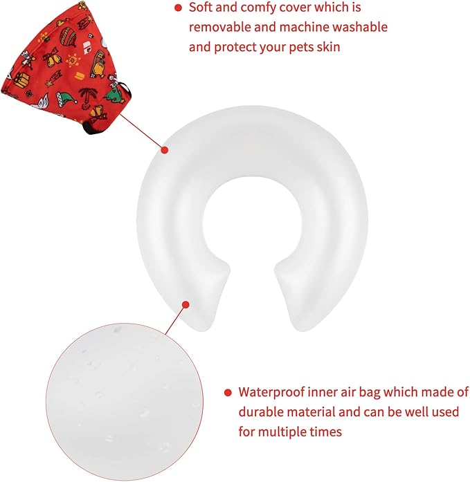 CuteBone Inflatable Dog Cone with Removable Soft Fleece Covers for Small/Medium/Large Dogs and Cats Neck Donut Collar After Surgery GWB07L