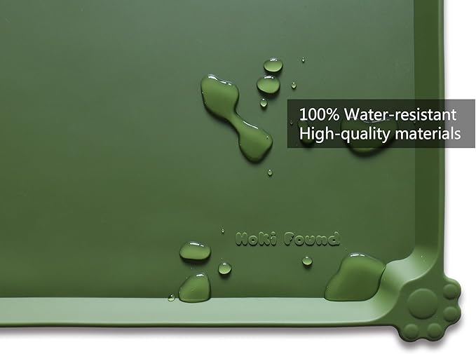 Hoki Found XX-Large Silicone Pet Feeding Mats - Non Slip Cat Dog Bowl Mats - Waterproof for Carpet - Dark Olive