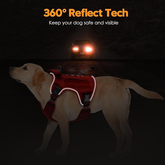 Heavy-Duty Tactical Dog Harness for Large Dogs, No Pull Adjustable Reflective Pet Vest with Molle System, K9 Military-Grade Control for Service Training, Outdoor & 10+ Breeds, Red, XX-Large