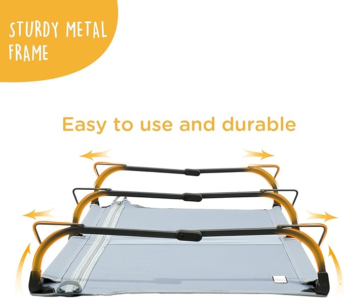 Daisy Cot, Large Foldable Elevated Dog Bed, Portable Raised Outdoor Folding Dog Cot, Cooling, Chew Proof, Waterproof, Heavy Duty Up to 160 lbs for Camping/Home, Grey, 43"x 27"x7"