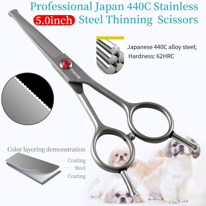 4.5" Straight Dog Scissors for Grooming Face and Paws with Safety Round Tip for Small Dogs Cats Face Paw Ears Trimmer Cat Grooming Scissors(4.5" Straight, Gray)