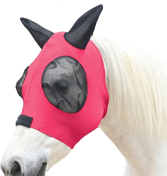 Horse Fly Mask, Fly Masks for Horses with Ears, Super Comfort & Stretchy Fitting Equine Fly Mask Red Cob