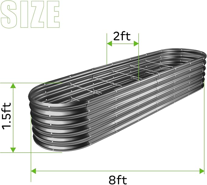 Land Guard 8×2×1.5ft Galvanized Raised Garden Bed Kit, Raised Garden Boxes Outdoor, Oval Metal Raised Garden Beds for Vegetables, Modern Grey