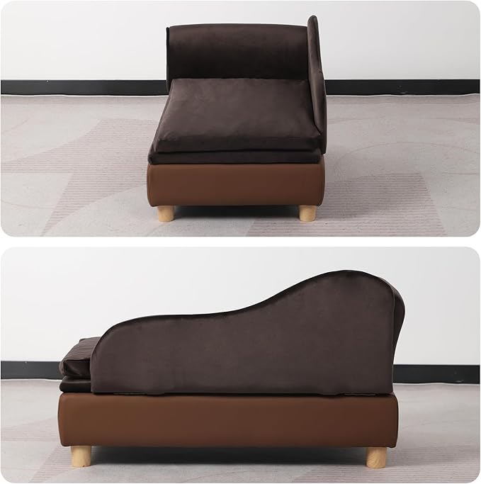 Pet Bed Sofa, Puppy Bed with Storage, Small Dog Couch with Removable & Washable Cushion, Comfy Pet Couch Bed for Cats & Puppy (Brown)